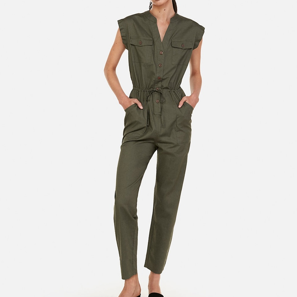EUC Express Olive Green Button Utility Jumpsuit